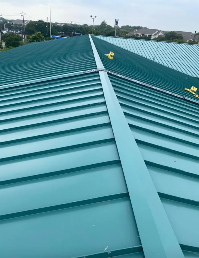 Green commercial metal roof ridge and valley for Metal Roof Repair in Bridgeton